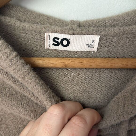 SO Ribbed Khaki Brown Knit Cozy Fuzzy Pullover Hoodie - Picture 5 of 7